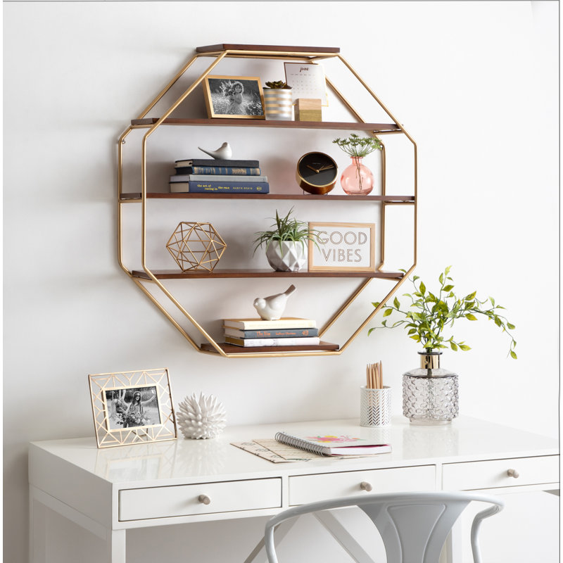 Kennesaw 5 Piece Hexagon Solid Wood Floating Shelf