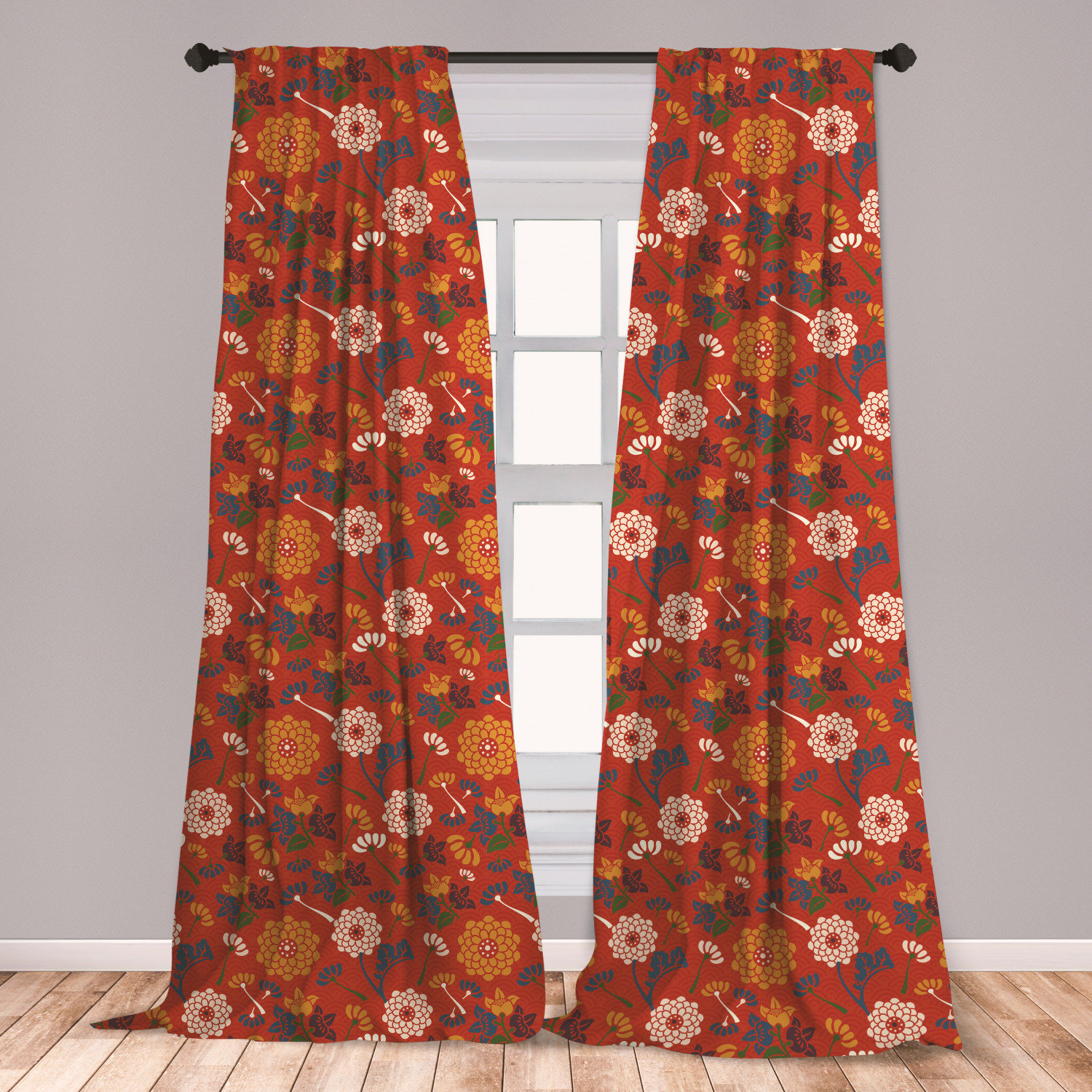 East Urban Home Ambesonne Vintage Curtains Flower Silhouettes On