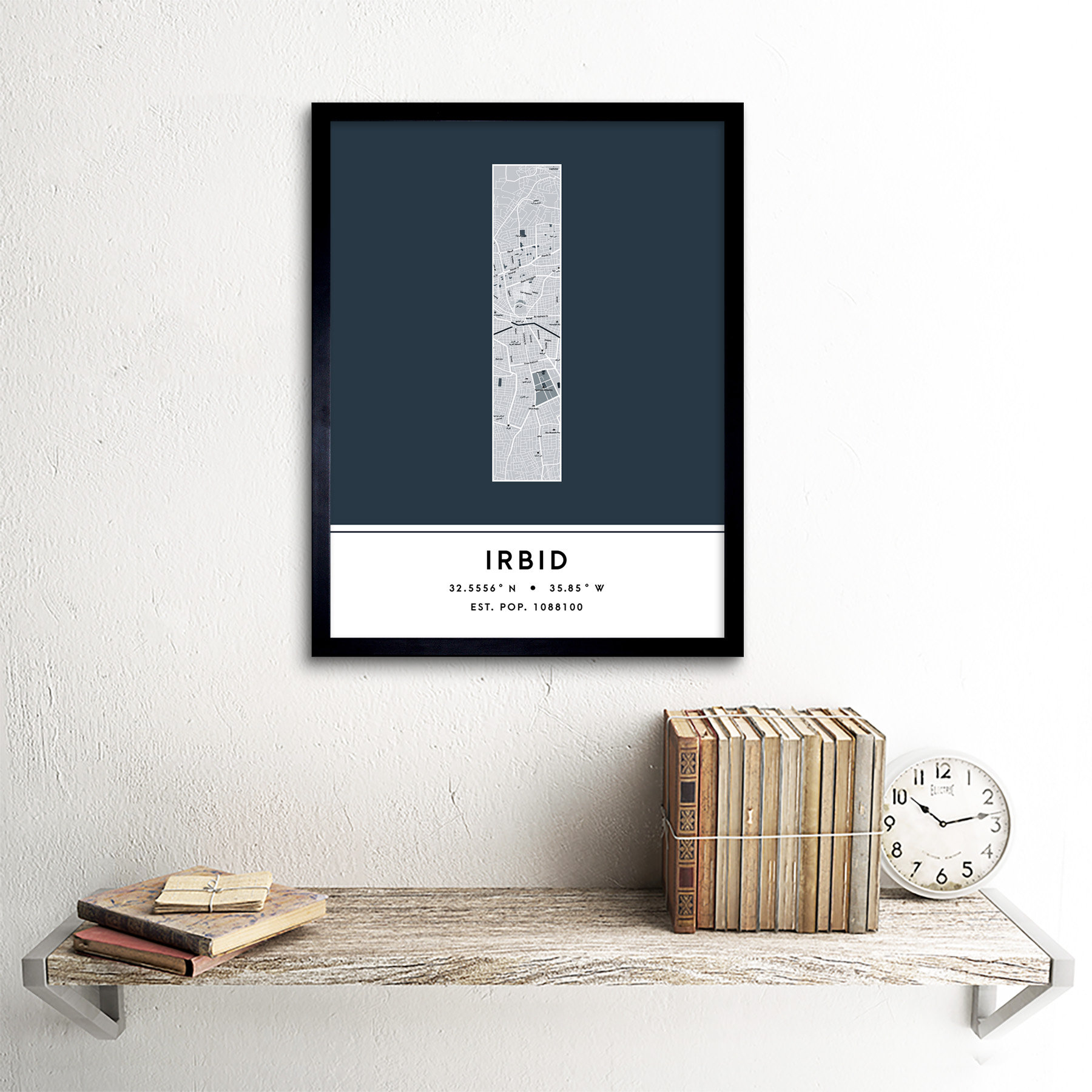 Wee Blue Coo Irbid City Map Irbid Navy by Wee Blue Coo Picture Frame