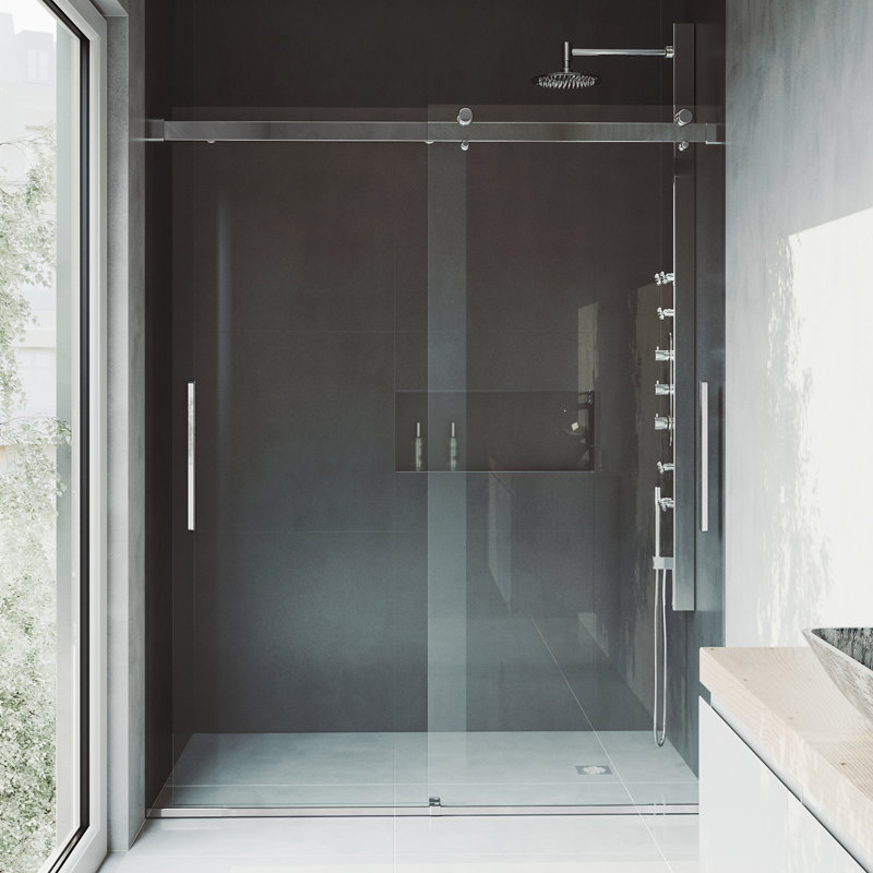 Caspian 59 W X 73 5 H Double Sliding Frameless Shower Door Reviews Allmodern