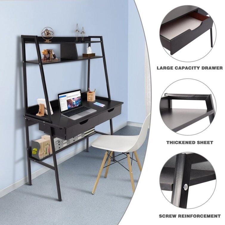 Latitude Run Desk Hutch Computer With Shelves Small Desks Wayfair