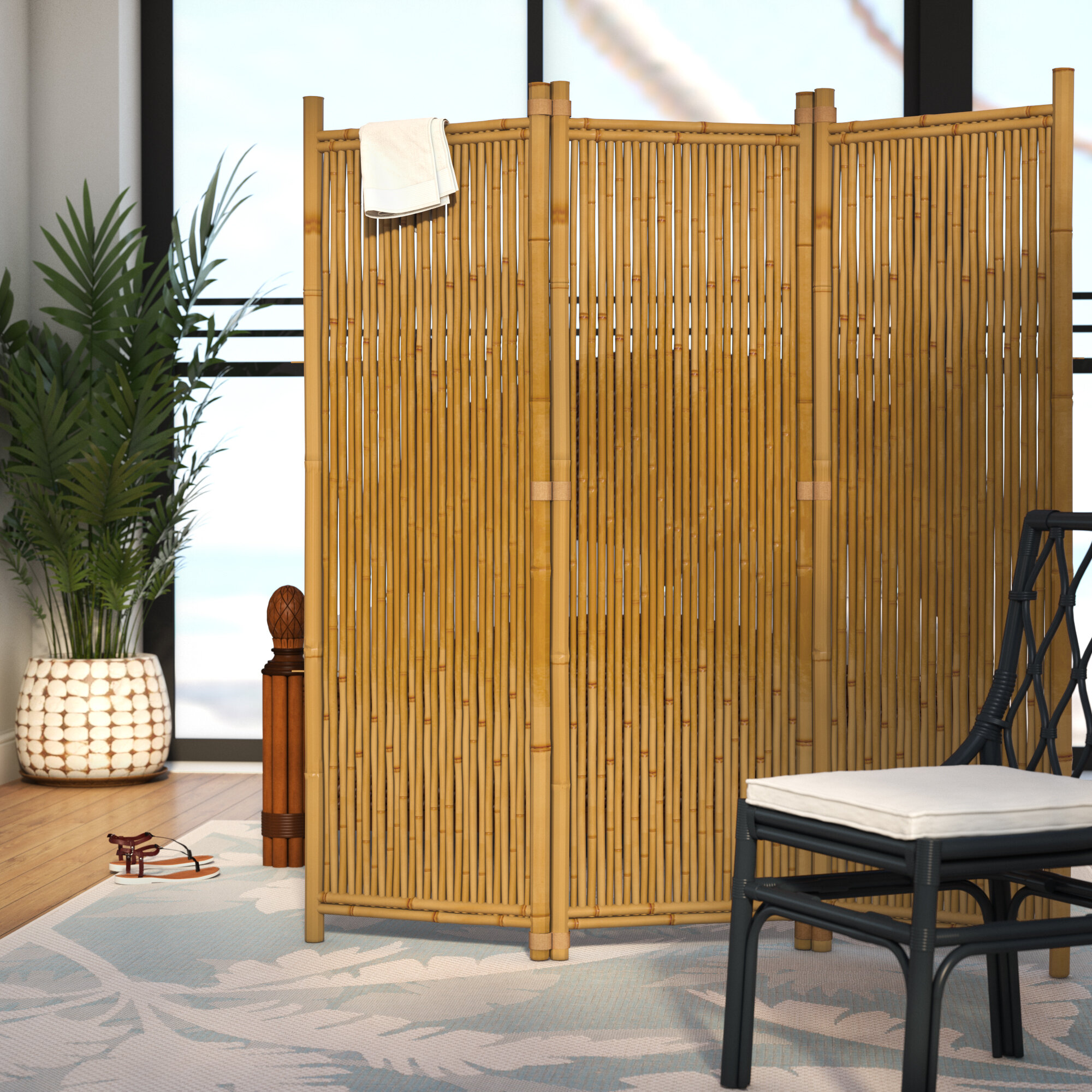 ALPHA HOME 4 Panel Bamboo Room Divider 6 ft Freestanding Folding Room Screen 