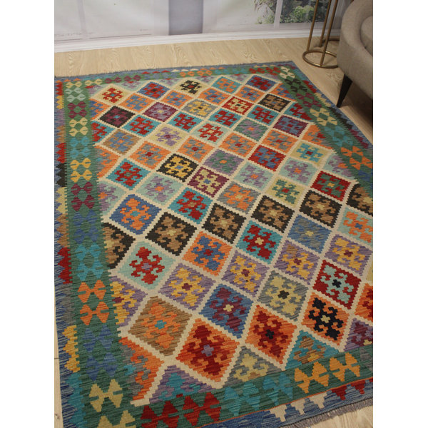 Foundry Select Hults Southwestern Handmade Flatweave Wool Orange Green Area Rug Wayfair
