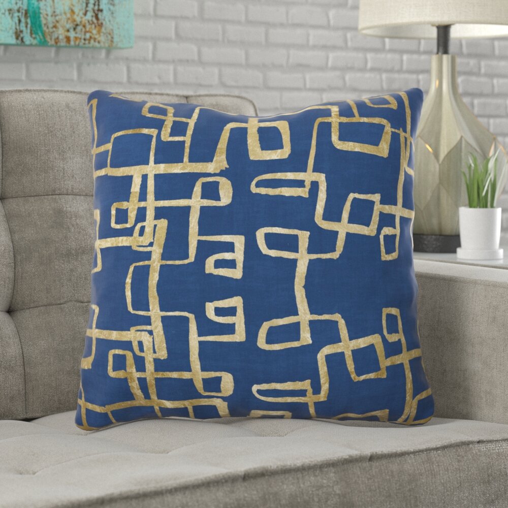 Wrought Studio Oakledge Navy Geometry Gold Throw Pillow Wayfair