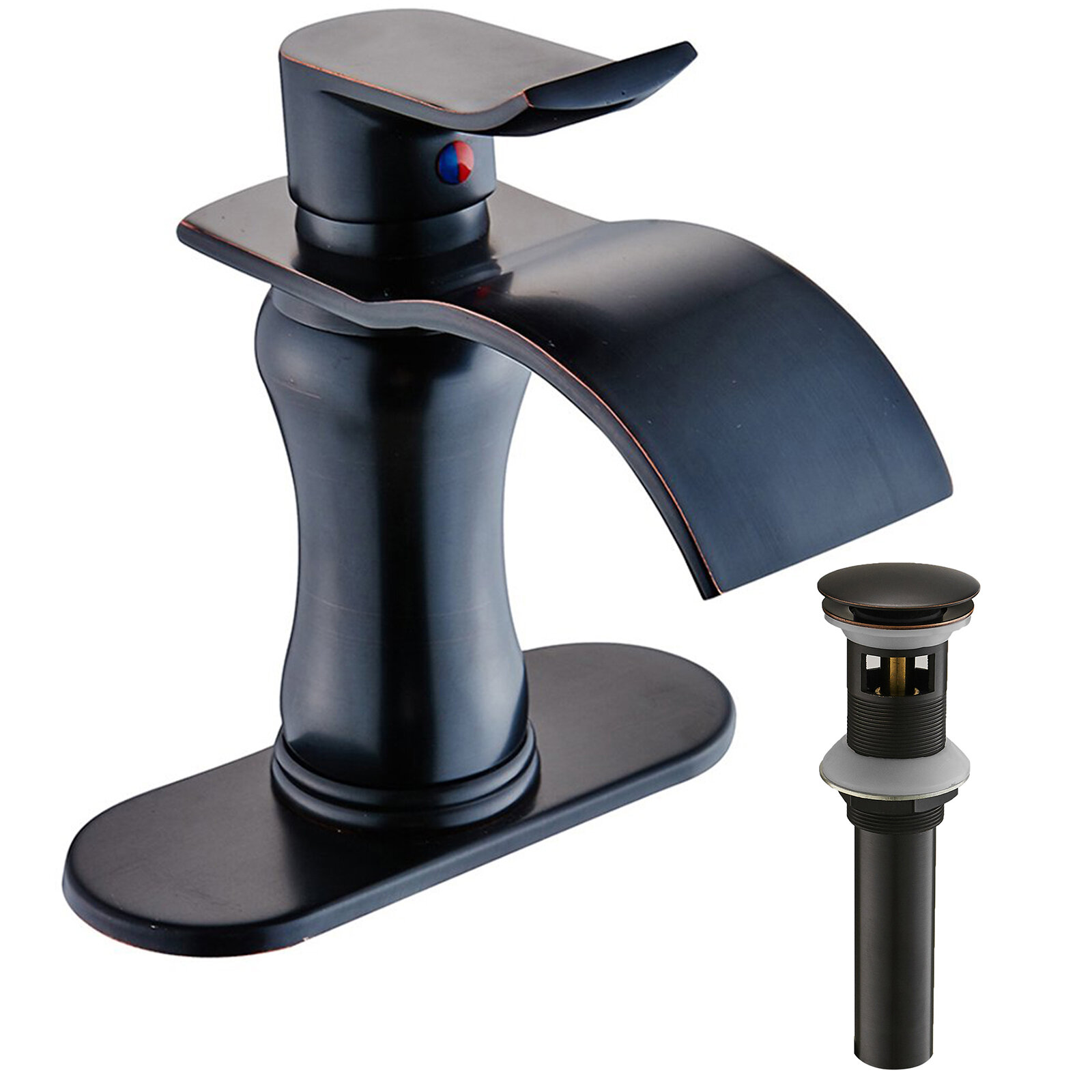 Bathfinesse Waterfall Bathroom Sink Faucet Single Handle Commercial Lavatory Deck Mount Oil Rubbed Bronze 