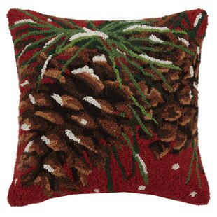 Peking Handicraft 31SJM10048C16SQ Embroidered Cardinal on The Pine Tree Holiday Velvet Pillow 16-inch Square 