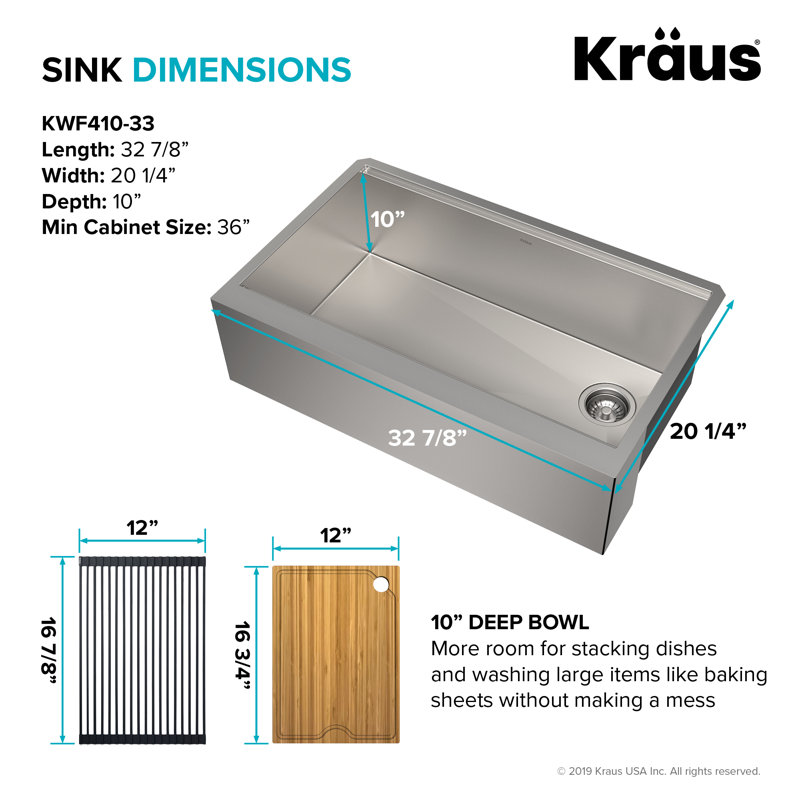 Kore Workstation 33 L X 20 W Farmhouse Apron Kitchen Sink