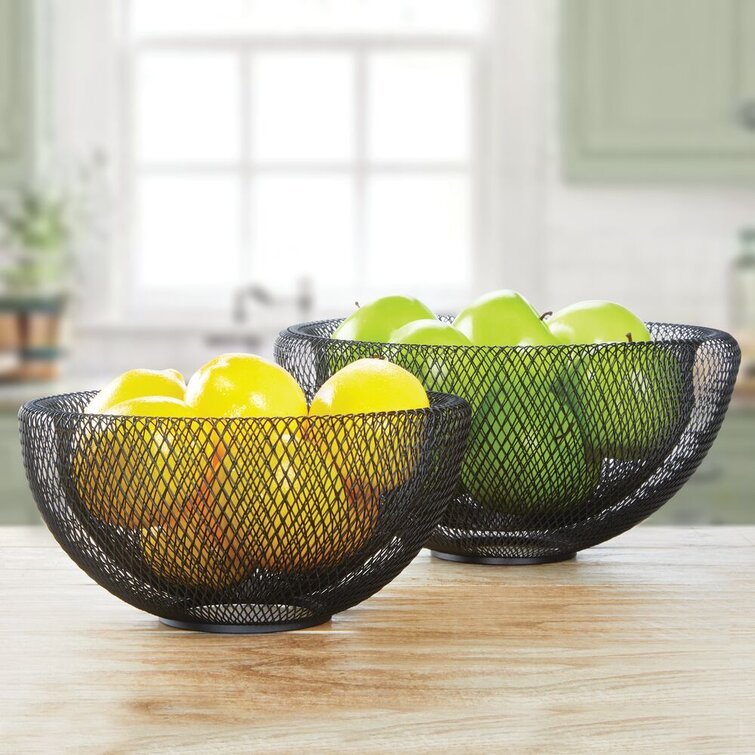 Decorative Baskets for Fruit and Vegetables Made of Metal Wire Matte White Kitchen Storage Basket Stand mDesign 2-Tier Fruit Basket 
