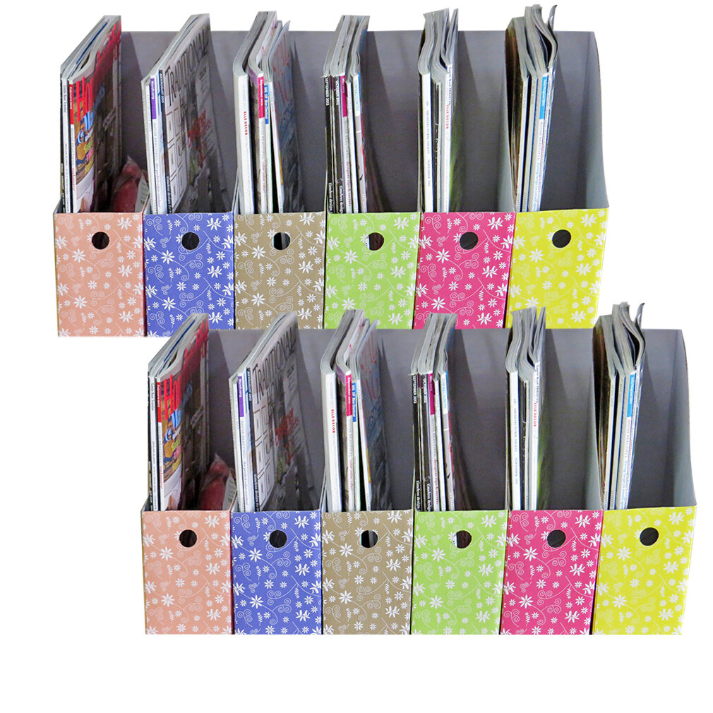 Floral Evelots Set of 12 Magazine File Holder Storage Organizer W/ Labels 