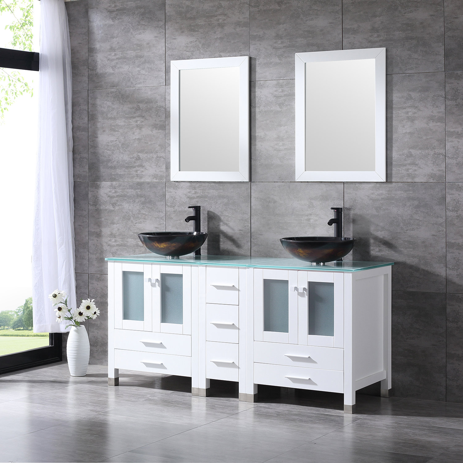 Latitude Run® Roode 60" Double Bathroom Vanity Set with Mirror