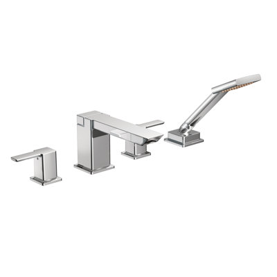 90 Degree Double Handle High Arc Roman Tub Faucet With Hand Shower