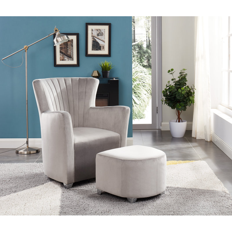 Mercer41 Creighton Club Chair With Ottoman Black Velvet Wayfair