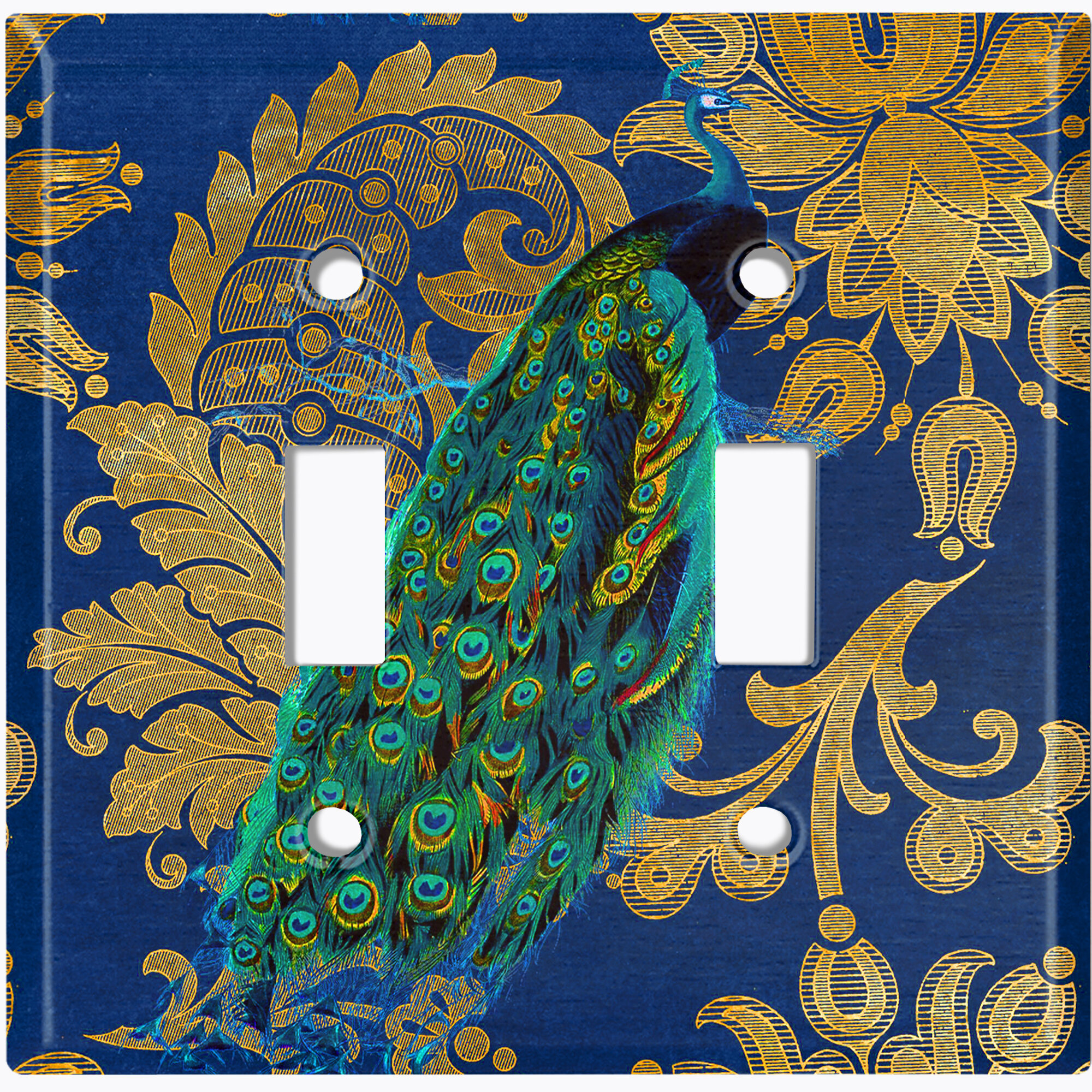 BLUE AND GREEN PEACOCKS HOME DECOR GFI OUTLET ROCKER LIGHT SWITCH PLATE 