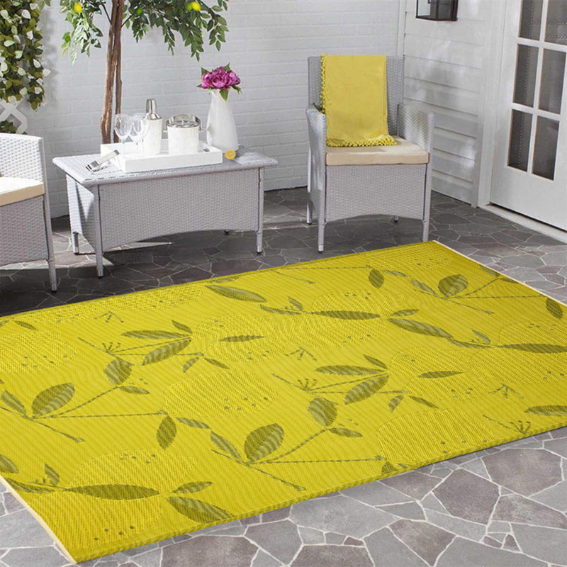 Winston Porter Marzbed Floral 6 X 9 Yellow Indoor Outdoor Area Rug Wayfair