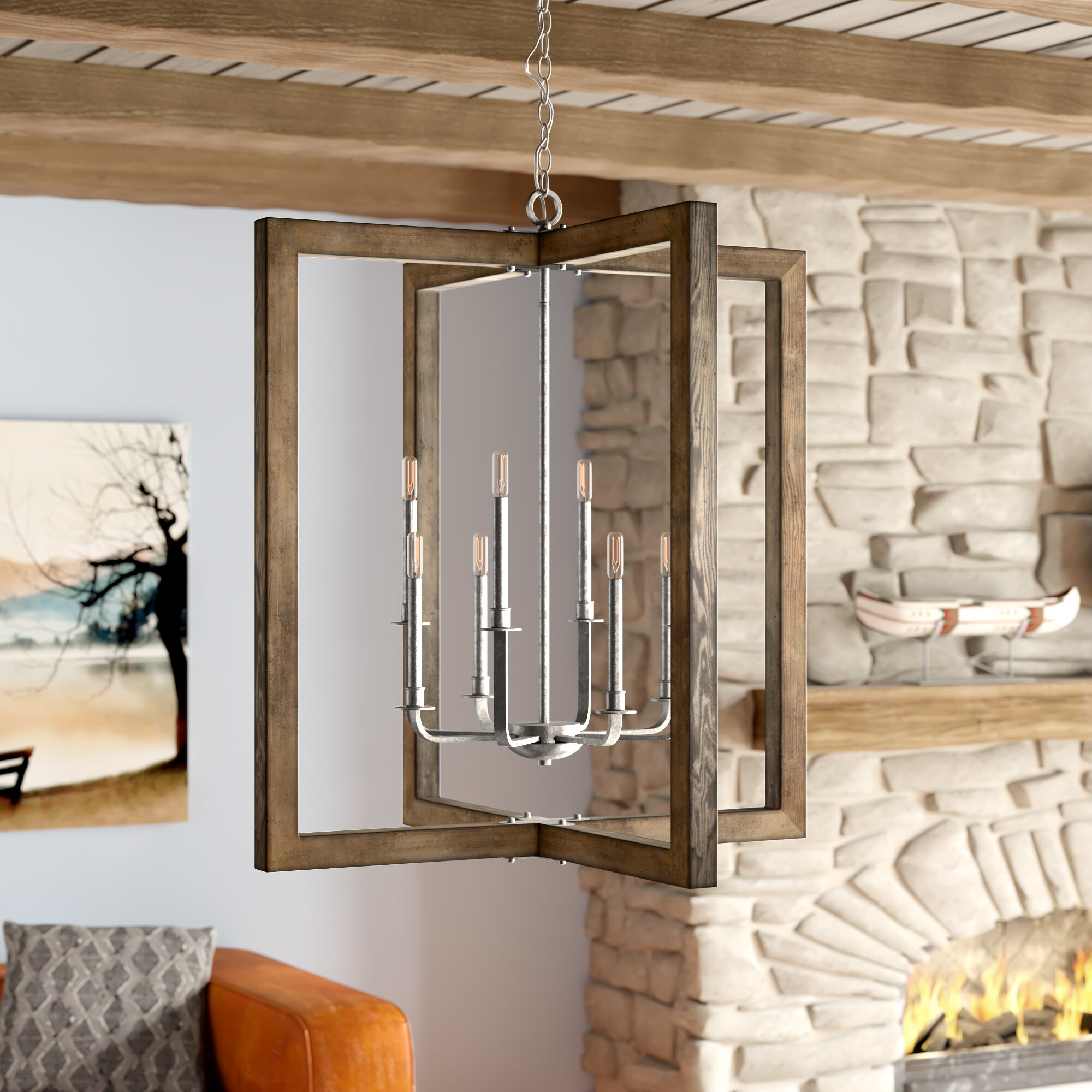 Union Rustic Daugherty 8 Light Lantern Rectangle Chandelier With