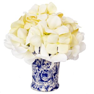Cru00e8me Hydrangea Bouquet in Chinoiserie Vase