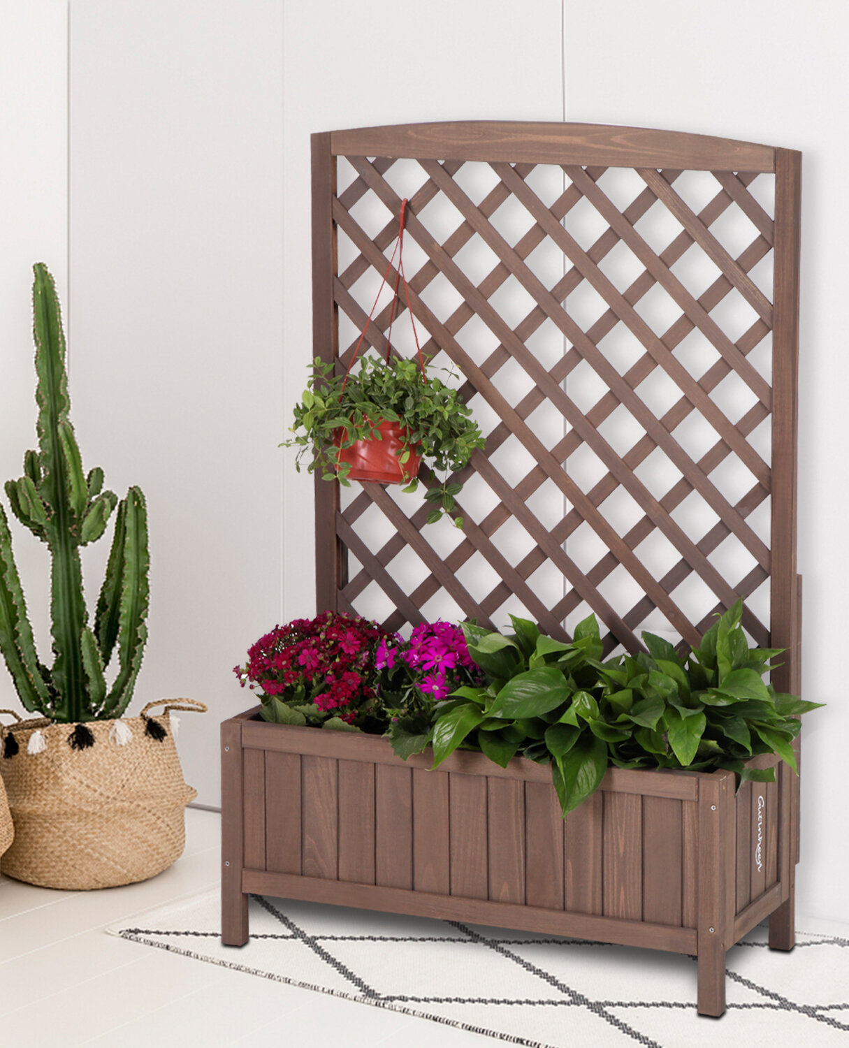 Canditree Garden Rattan Planter with Trellis 11.8x11.8x42.1 Free Standing Plant Raised Bed for Flowers Climbing Plants