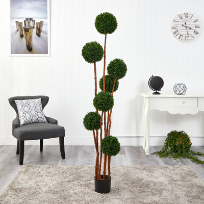 6ft. Boxwood Ball Topiary Artificial Tree with Natural Trunk UV Resistant (Indoor/Outdoor)