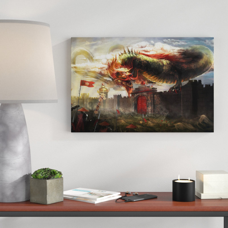 East Urban Home Chinese Dragon Above A Fortress Wall Art On Canvas Wayfair Co Uk