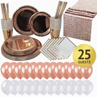 16 of each Rose Gold Party Tableware Plates and Napkins Paper Cups 
