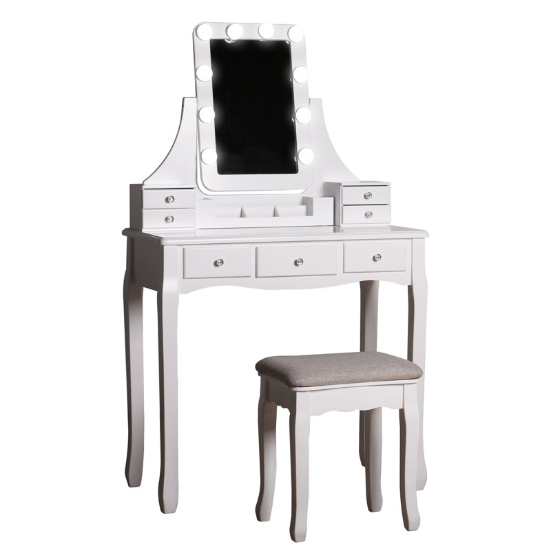 One Allium Way Elmdale Vanity Set With Stool And Mirror Wayfair
