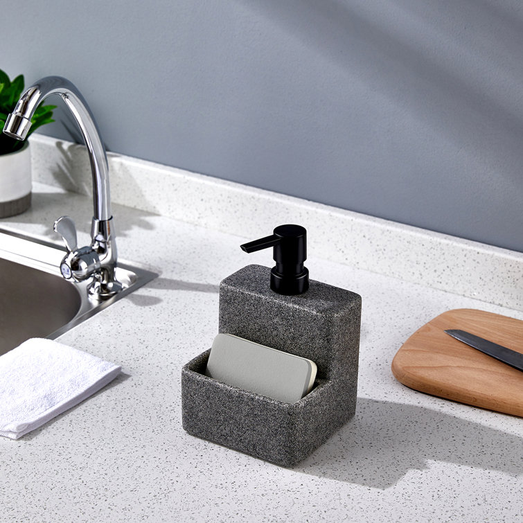 Soap Dispenser with Sponge Holder, Marble Look Liquid Hand and Dish Soap  Dispenser Pump Bottle 2 in 1 for Kitchen Sink Bathroom Counter Storage and  ...