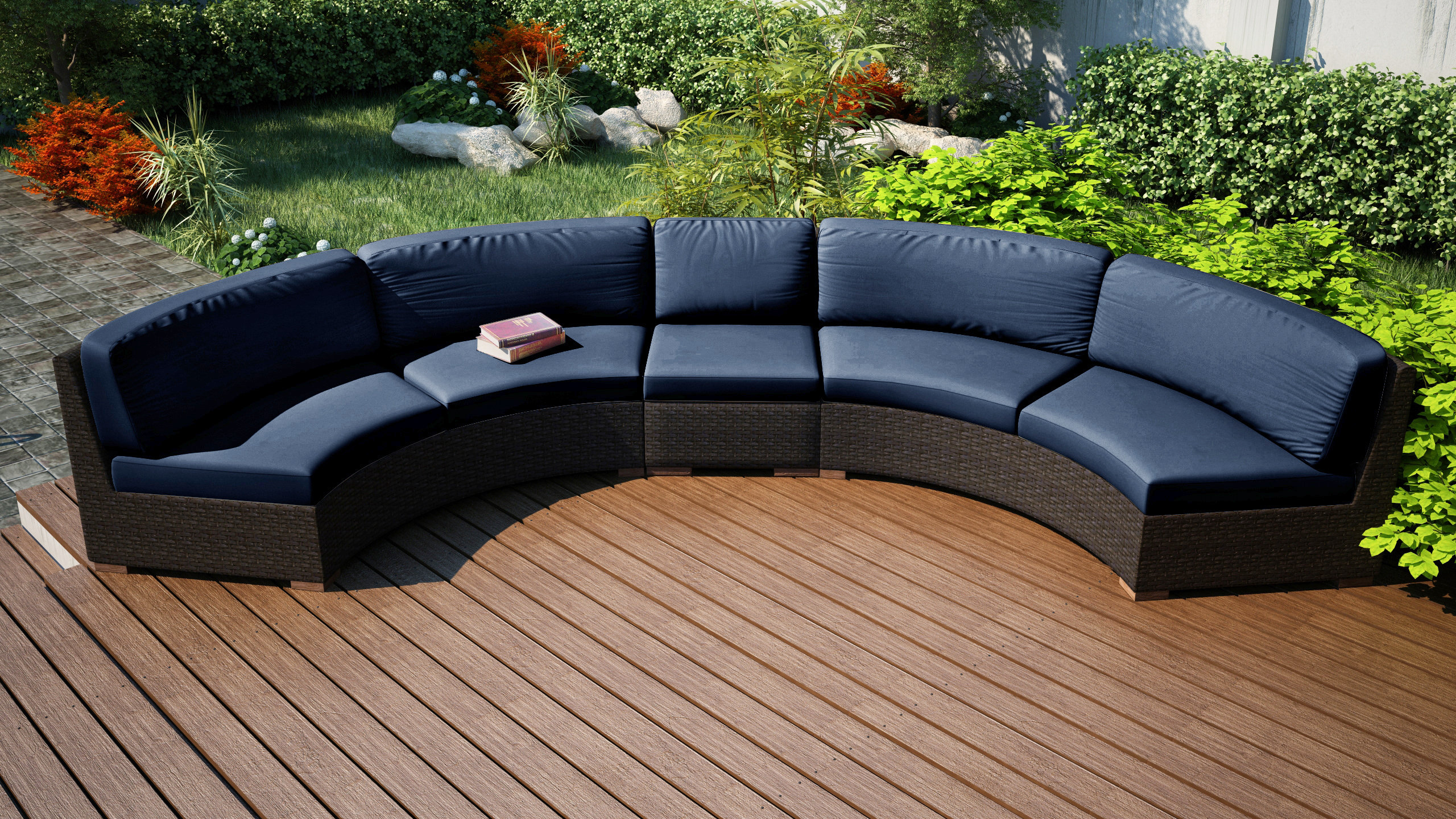 Hodge Extended Curved Patio Sectional With Cushions