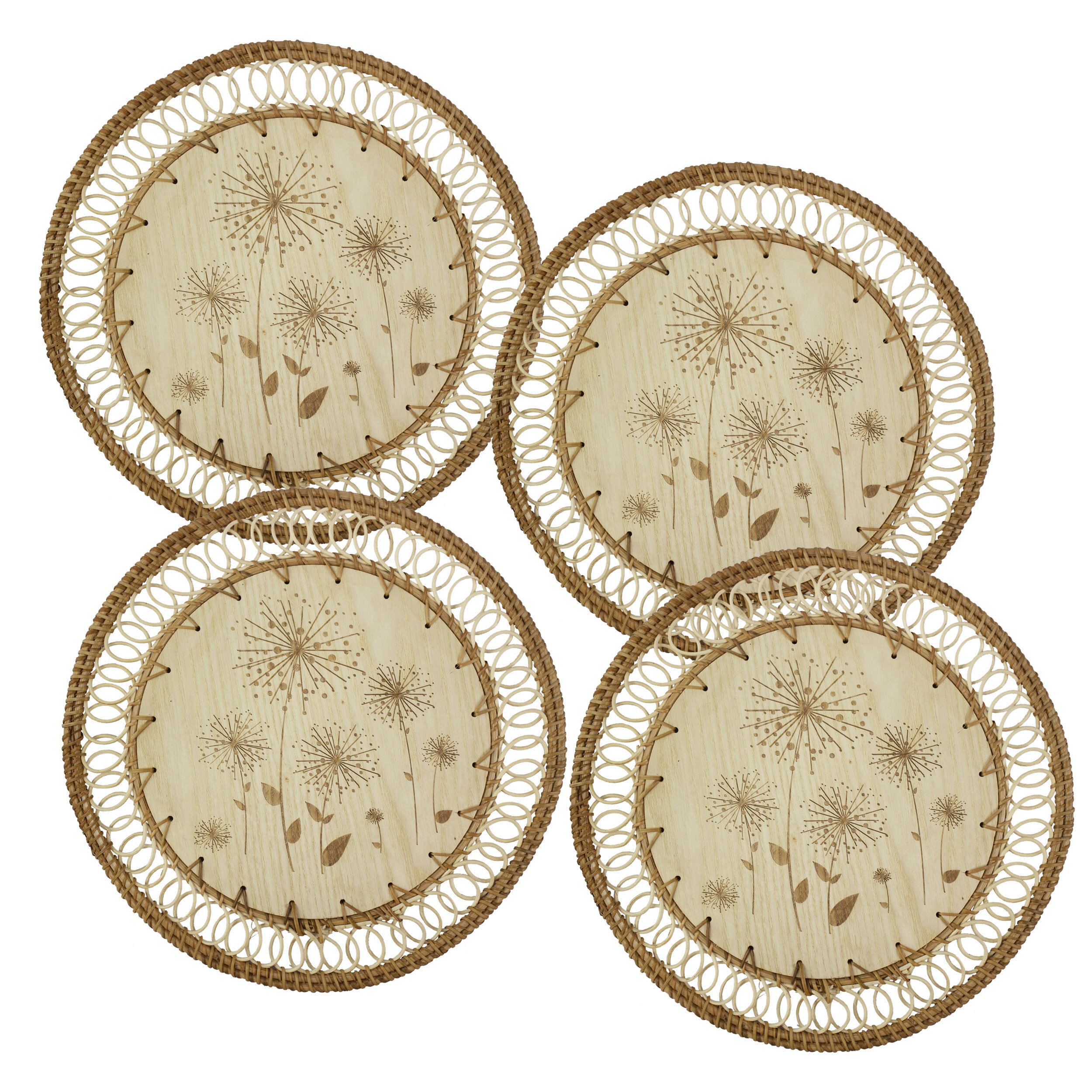 Set of 6 Round Placemats Heat-Resistant Anti-Skid Braided/Woven Table Mat Pads