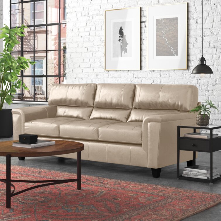 Steelside™ Auckland 88'' Genuine Leather Square Arm Sofa & Reviews ...