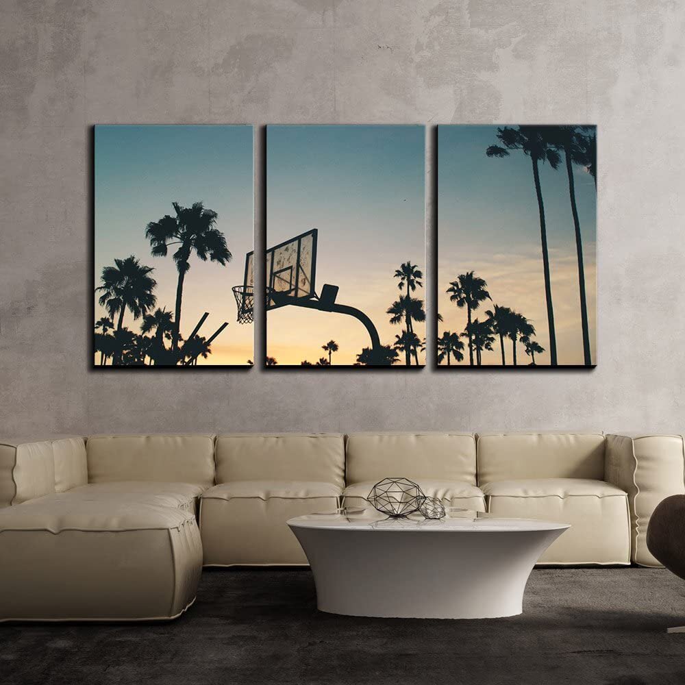 IDEA4WALL Basketball Stands And Palm Trees Under The Sunset - 3 Piece