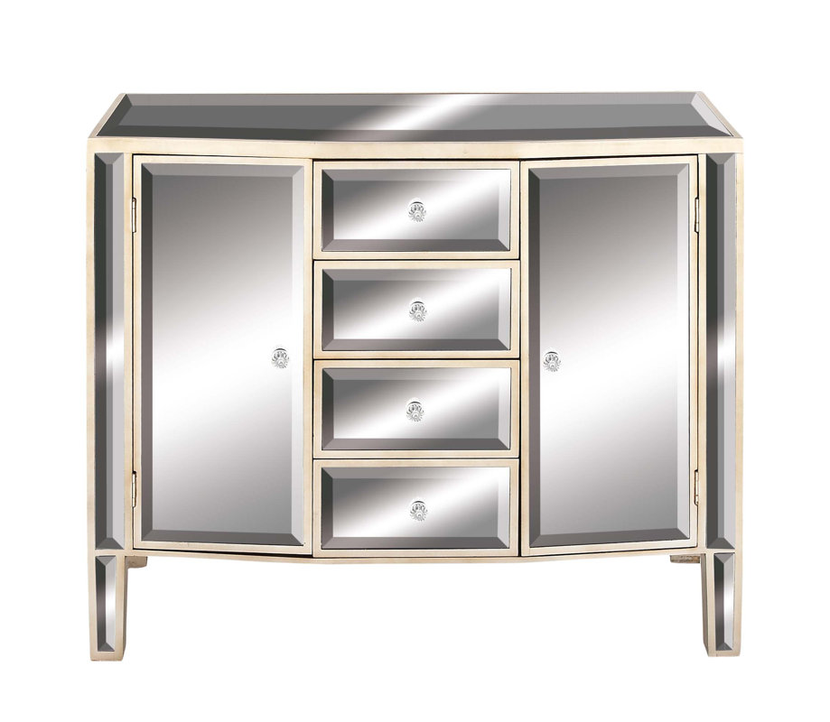 Cole & Grey 2 Door 4 Drawer Wood Mirror Accent Cabinet ...