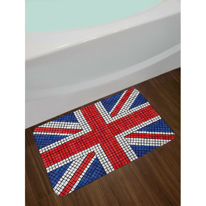 East Urban Home Mosaic Royal Blue Red White Union Jack Bath Rug