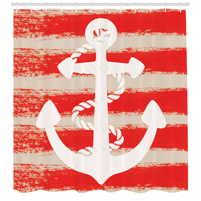 Anchor And Stripe Lifebuoy Shower Curtain Bathroom Waterproof