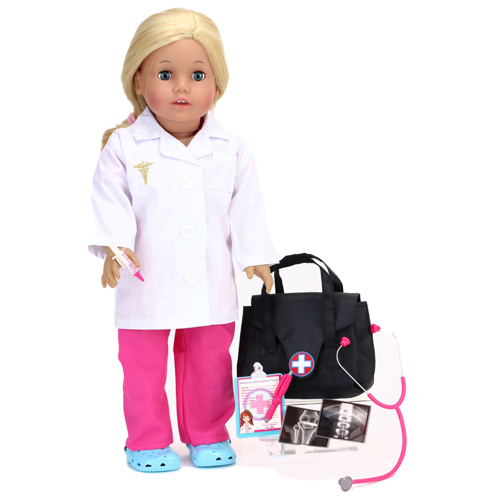 Sophias 18" Doll Backpack Doll Sized Pink Nylon Zipper Opening & Hot Pink Pocket 