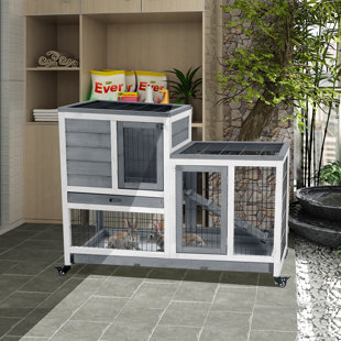 Two Story Guinea Pig Hamster Hutch COZIWOW Indoor Outdoor Rabbit Hutch,Small Animal Houses & Habitats,Rolling Large Bunny Cage with Removable Tray 