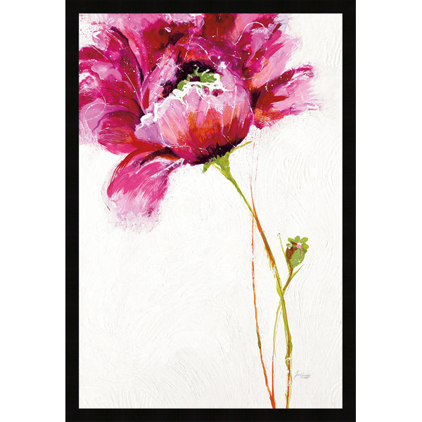 Ebern Designs Big Red Blossom On White Framed Acrylic Painting