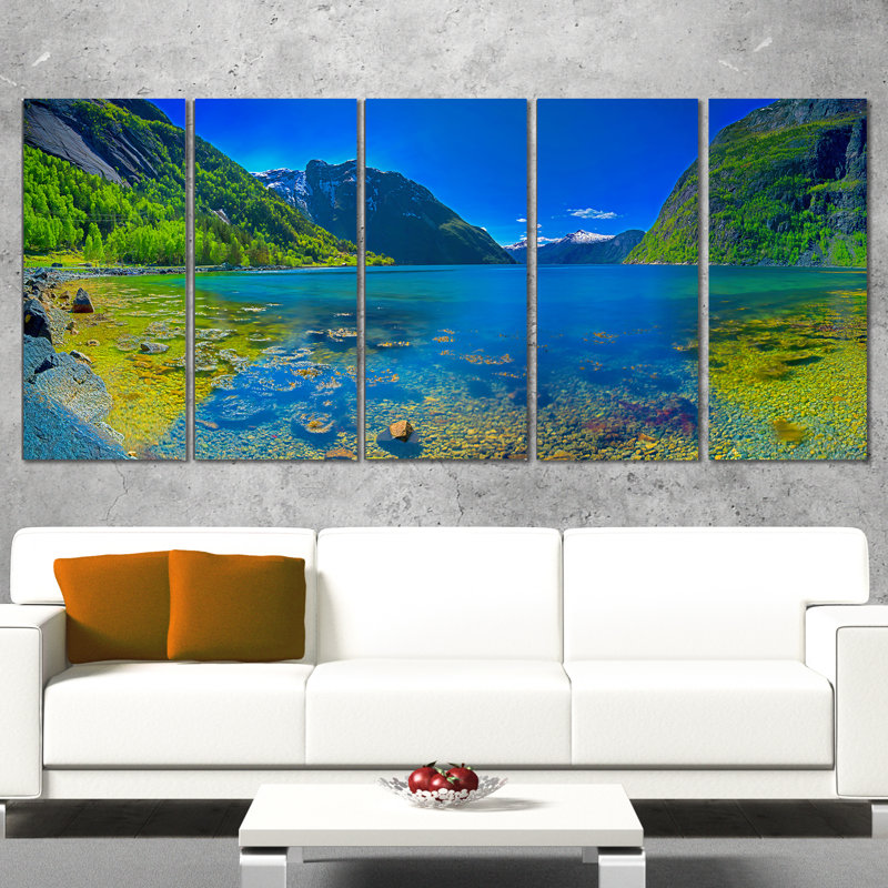 Designart Panoramic View Of Norwegian Fjord 5 Piece Wall Art On