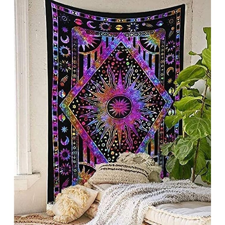 Bedspread 100% Cotton Bedding Coverlet Art Box Store Cycle of The Ages Hippie Tapestries Cotton Handmade Indian Tie Dye Multicolored Hippie 30x40 TApesty Wall Hanging 