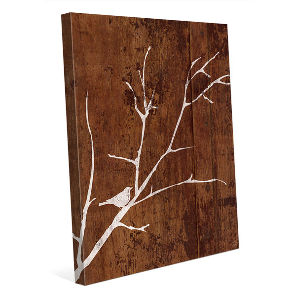 Click Wall Art White Bird On Dark Wood Background Painting Print