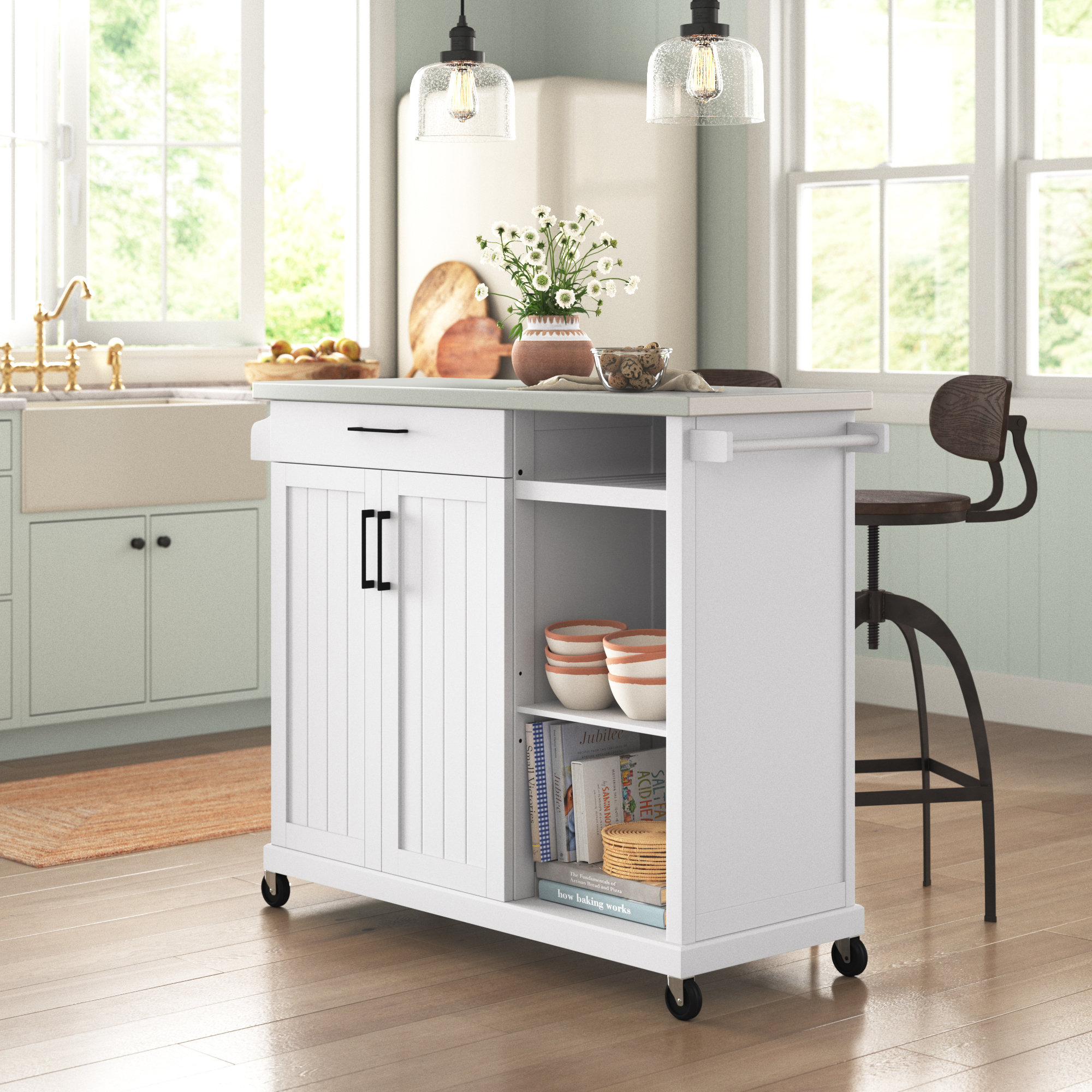 Modern Mobile Kitchen Island Things In The Kitchen   Freya 51 Wide Rolling Kitchen Island With Stainless Steel Top 