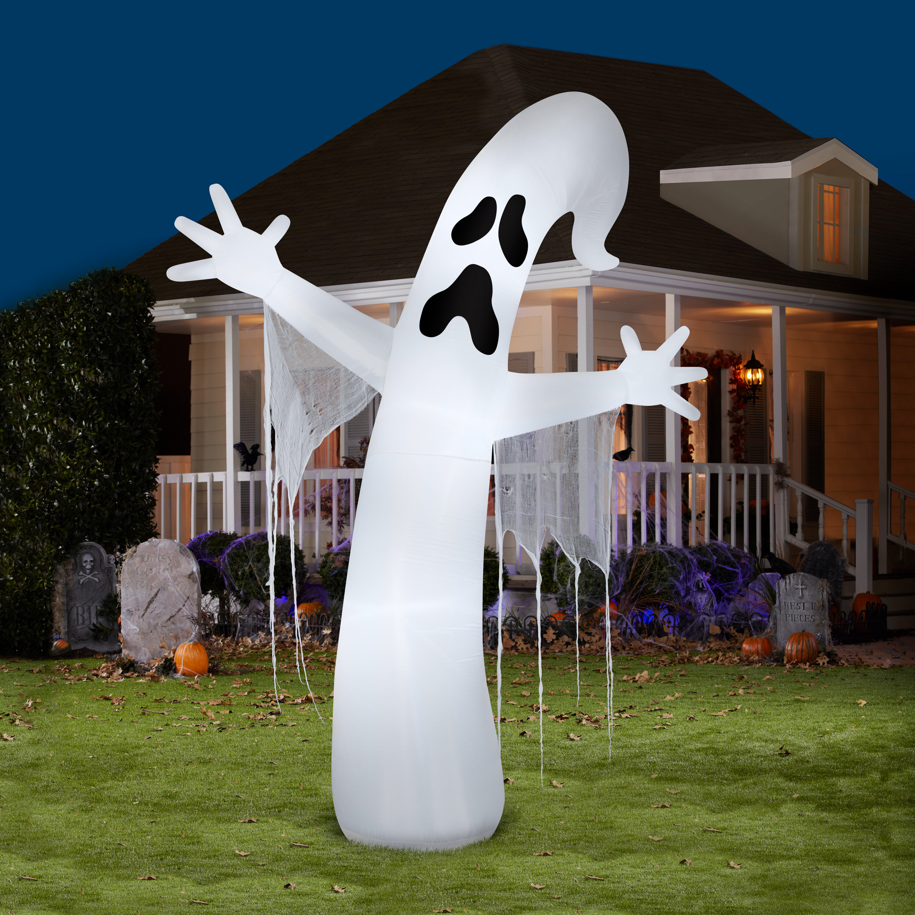 Halloween Outdoor Decor New Ghosts With Tombstone Inflatable Gemmy 7 ft 