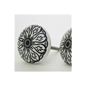 Intricate Floral Pattern Flat Ceramic Novelty Knob (Set of 2)