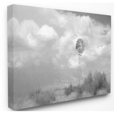 'Monotone Windmill' Print Gracie Oaks Format: Wrapped Canvas, Size: 16