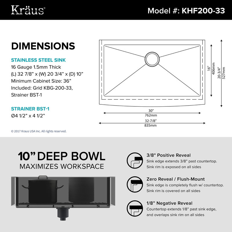Khf200 33 Kpf1612 Ksd30ss Ch Kraus Kitchen Combos 33 L X 21 W