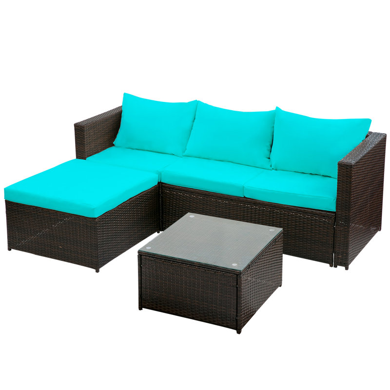 Brayden Studio Courson 3 Piece Rattan Sofa Seating Group With Courson 3 Piece Rattan Sofa Seating Group With Cushions