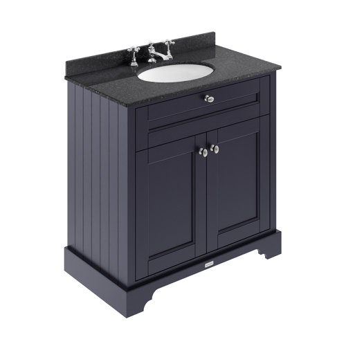 Park Lane Worcester Twilight Blue Floor Standing Vanity Unit & 3Tap Hole Basin Black Marble 800mm