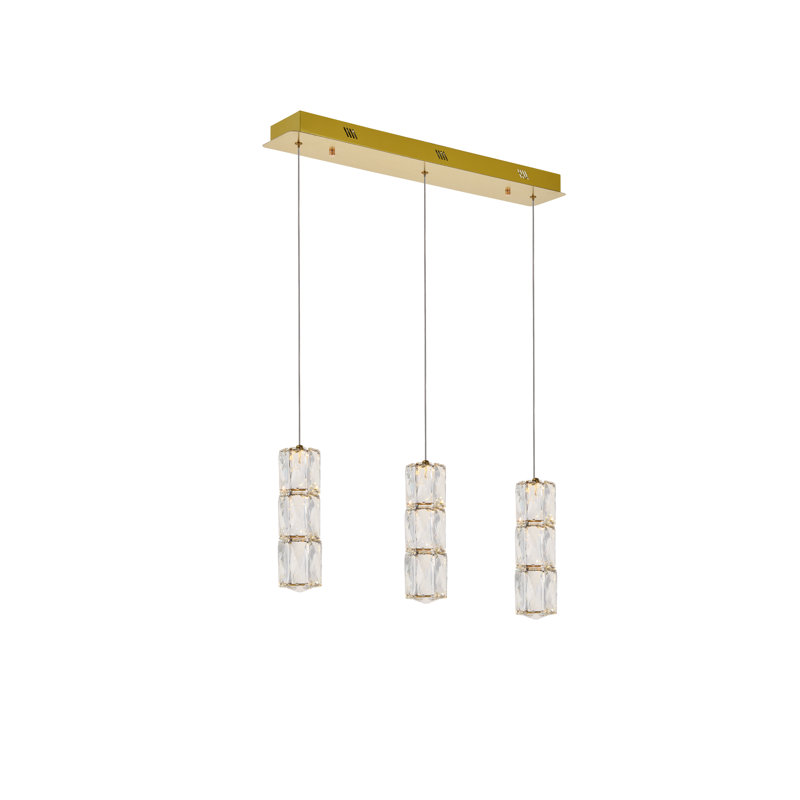Orren Ellis Alycia 3 Light Kitchen Island Linear Led Pendant With Crystal Accents Wayfair