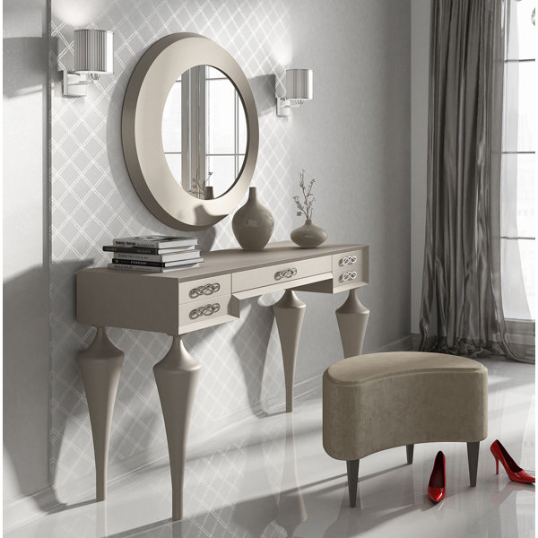 Everly Quinn Kirkwood Bedroom Makeup Vanity Set with ...