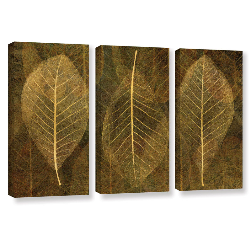 Bungalow Rose Leaf Gold 4 3 Piece Graphic Art On Wrapped Canvas Set Wayfair