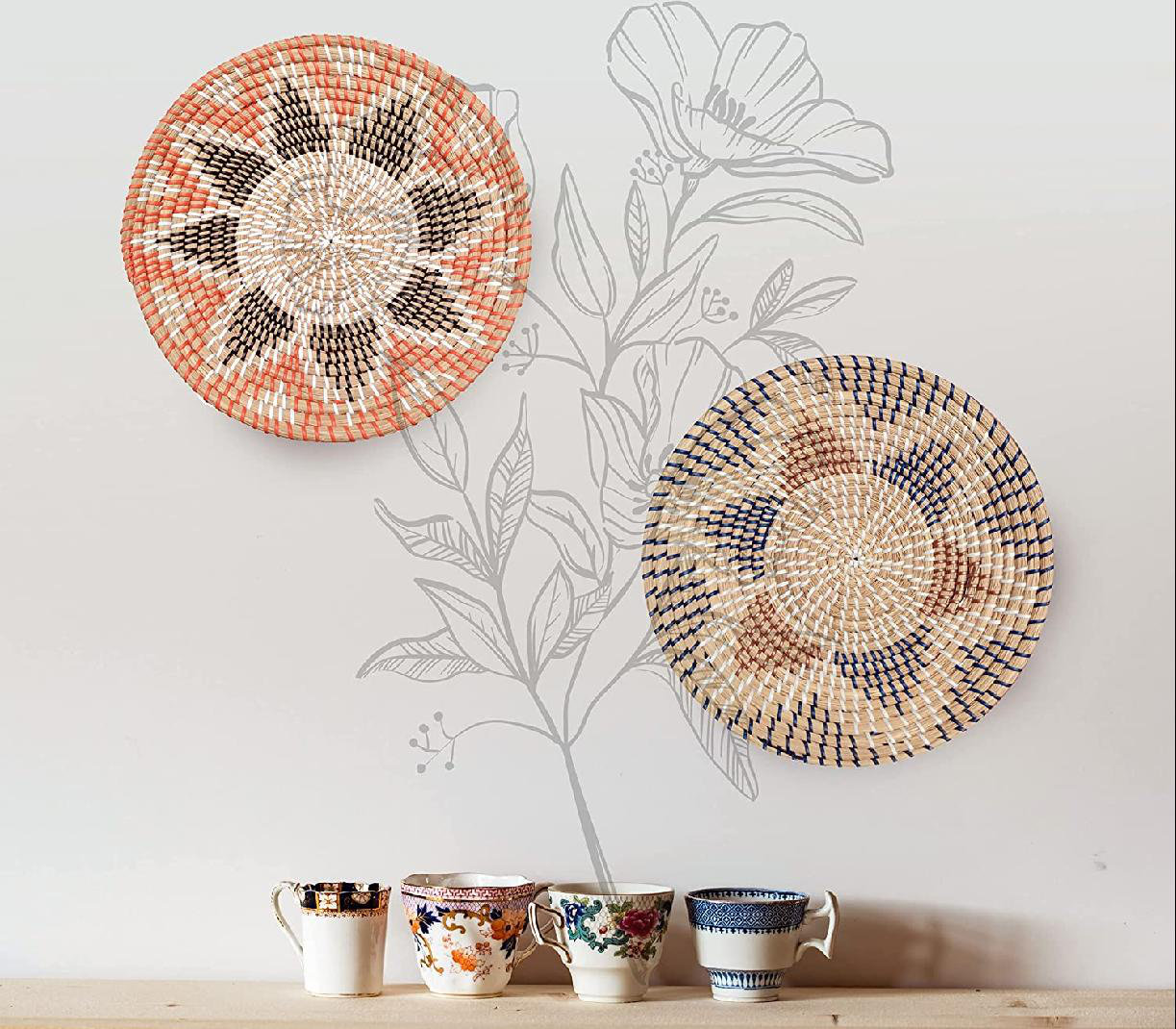 DASTINGO Wicker Wall Basket Decor Hanging Natural Woven Seagrass Set